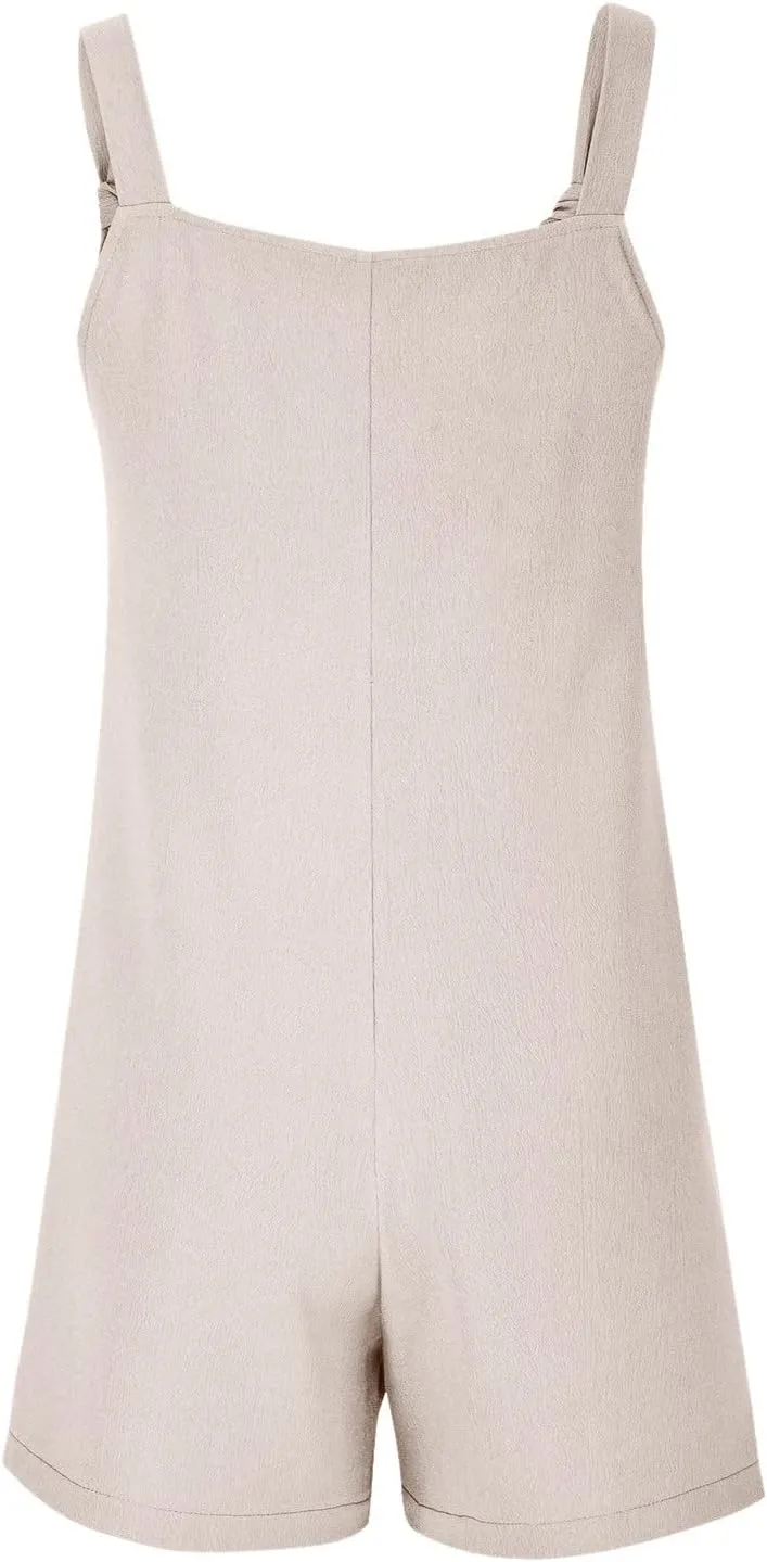 Summer Jumpsuits for Women 2025 Casual Sleeveless Short Overalls Loose Fit Adjustable Straps Rompers with Pockets