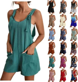 Summer Jumpsuits for Women 2025 Casual Sleeveless Short Overalls Loose Fit Adjustable Straps Rompers with Pockets
