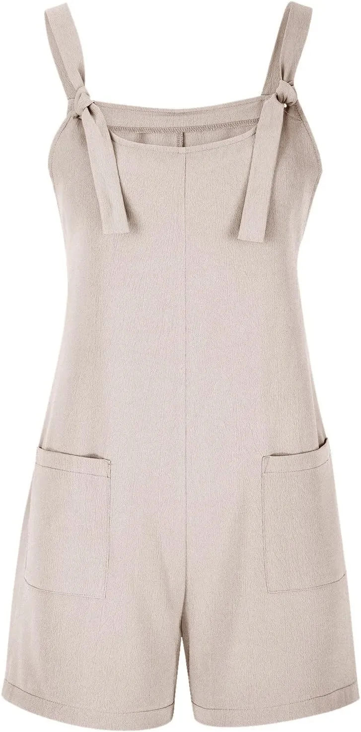 Summer Jumpsuits for Women 2025 Casual Sleeveless Short Overalls Loose Fit Adjustable Straps Rompers with Pockets