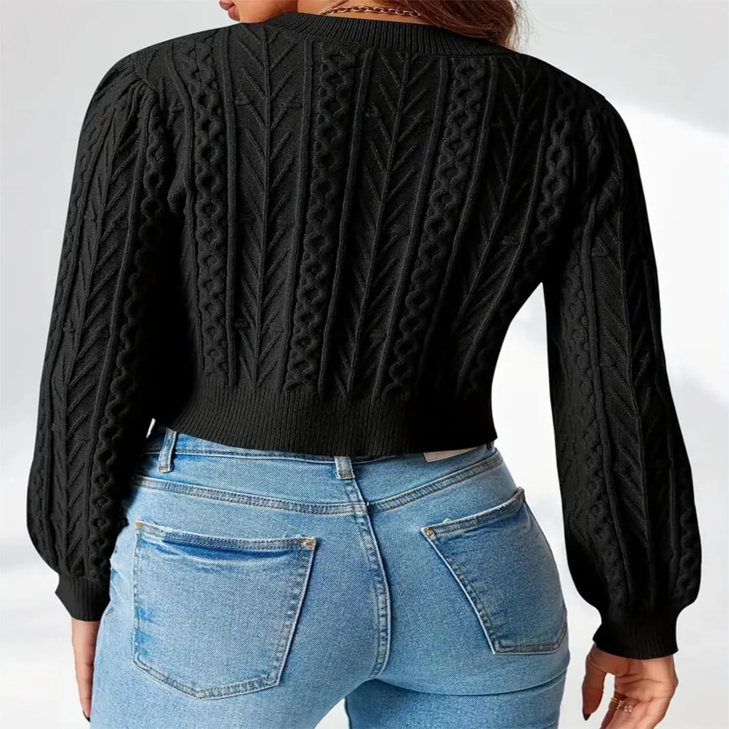 Tie Front Cardigan Sweaters for Women Cute Knit Long Sleeve Bow Tie Crop Blouse Top Y2K Cable Knit Ribbon Lace Up Sweater