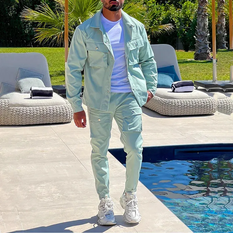 Tracksuits Sportswear for Men Cargo Casual Fashion Pockets Jackets and Pants Set Trend Men Clothes Slim Fit Men's Suit