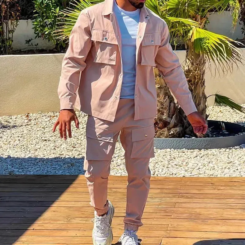 Tracksuits Sportswear for Men Cargo Casual Fashion Pockets Jackets and Pants Set Trend Men Clothes Slim Fit Men's Suit