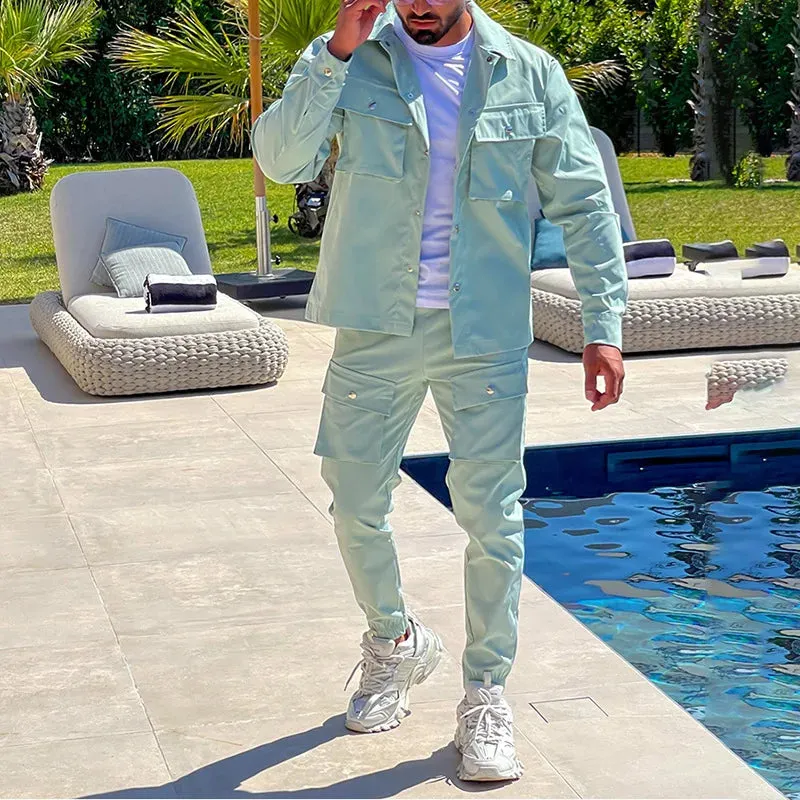 Tracksuits Sportswear for Men Cargo Casual Fashion Pockets Jackets and Pants Set Trend Men Clothes Slim Fit Men's Suit