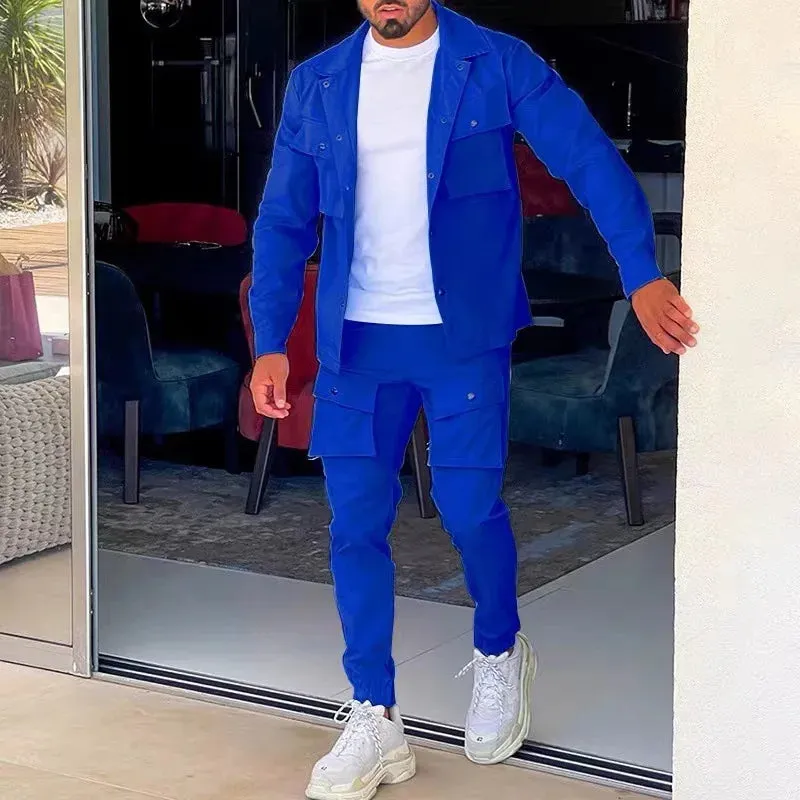 Tracksuits Sportswear for Men Cargo Casual Fashion Pockets Jackets and Pants Set Trend Men Clothes Slim Fit Men's Suit