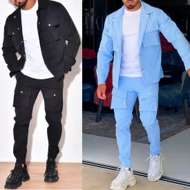 Tracksuits Sportswear for Men Cargo Casual Fashion Pockets Jackets and Pants Set Trend Men Clothes Slim Fit Men's Suit