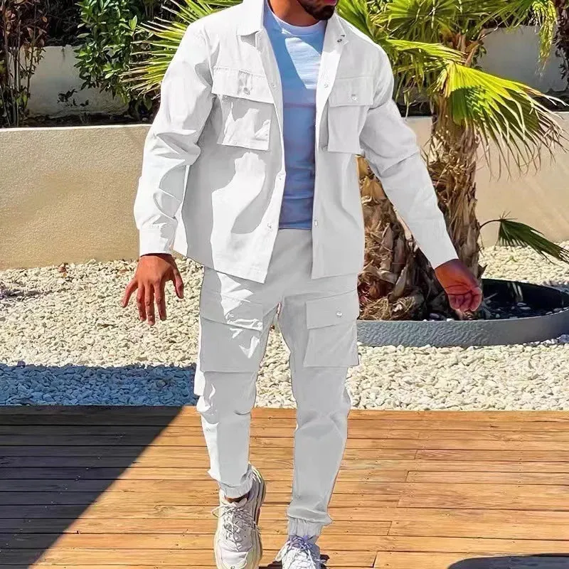 Tracksuits Sportswear for Men Cargo Casual Fashion Pockets Jackets and Pants Set Trend Men Clothes Slim Fit Men's Suit