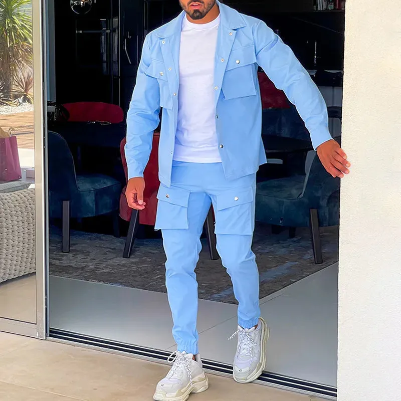 Tracksuits Sportswear for Men Cargo Casual Fashion Pockets Jackets and Pants Set Trend Men Clothes Slim Fit Men's Suit