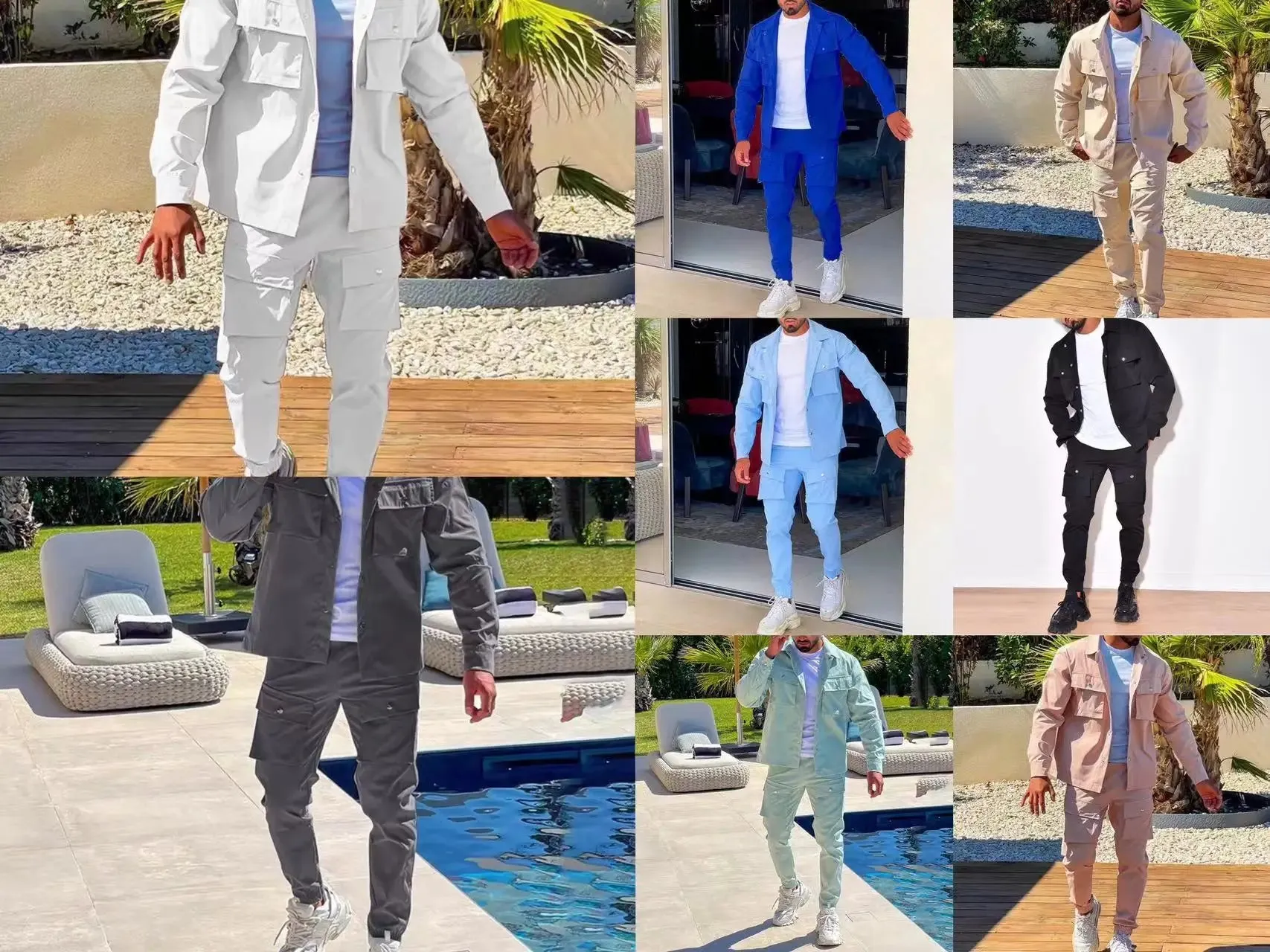 Tracksuits Sportswear for Men Cargo Casual Fashion Pockets Jackets and Pants Set Trend Men Clothes Slim Fit Men's Suit