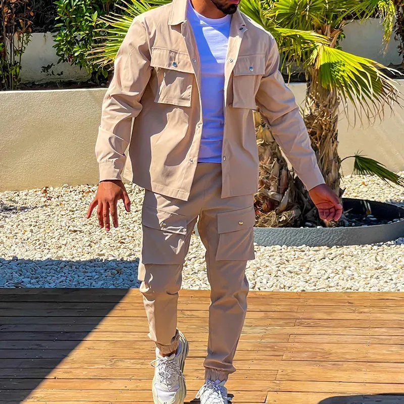 Tracksuits Sportswear for Men Cargo Casual Fashion Pockets Jackets and Pants Set Trend Men Clothes Slim Fit Men's Suit