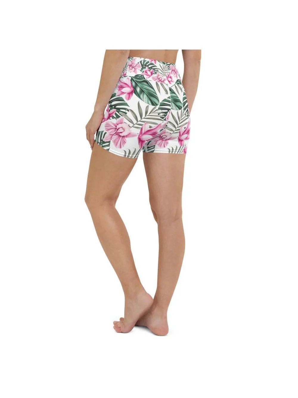 Tropical Floral White Yoga Shorts