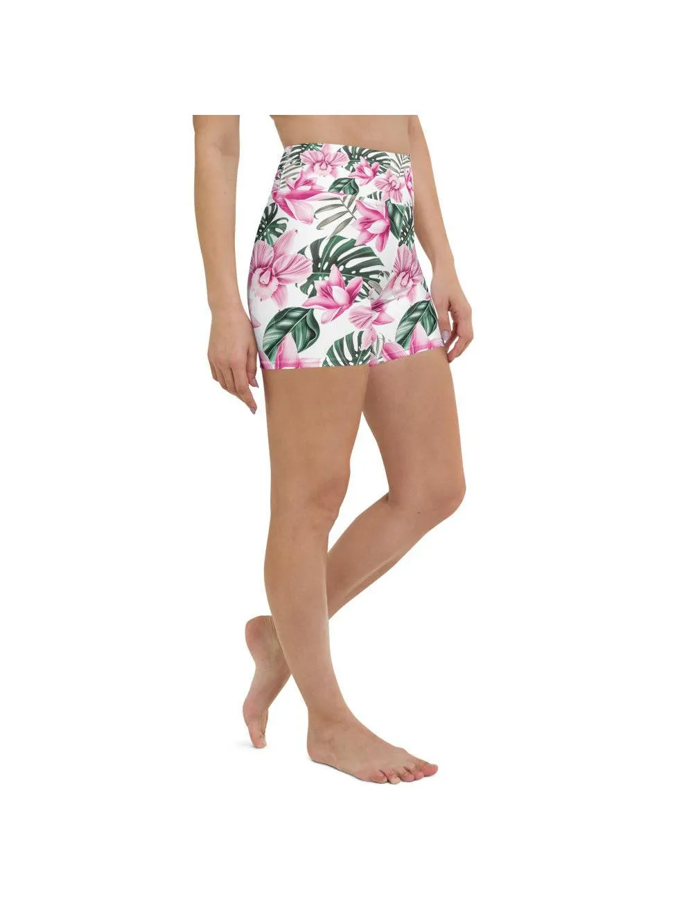 Tropical Floral White Yoga Shorts