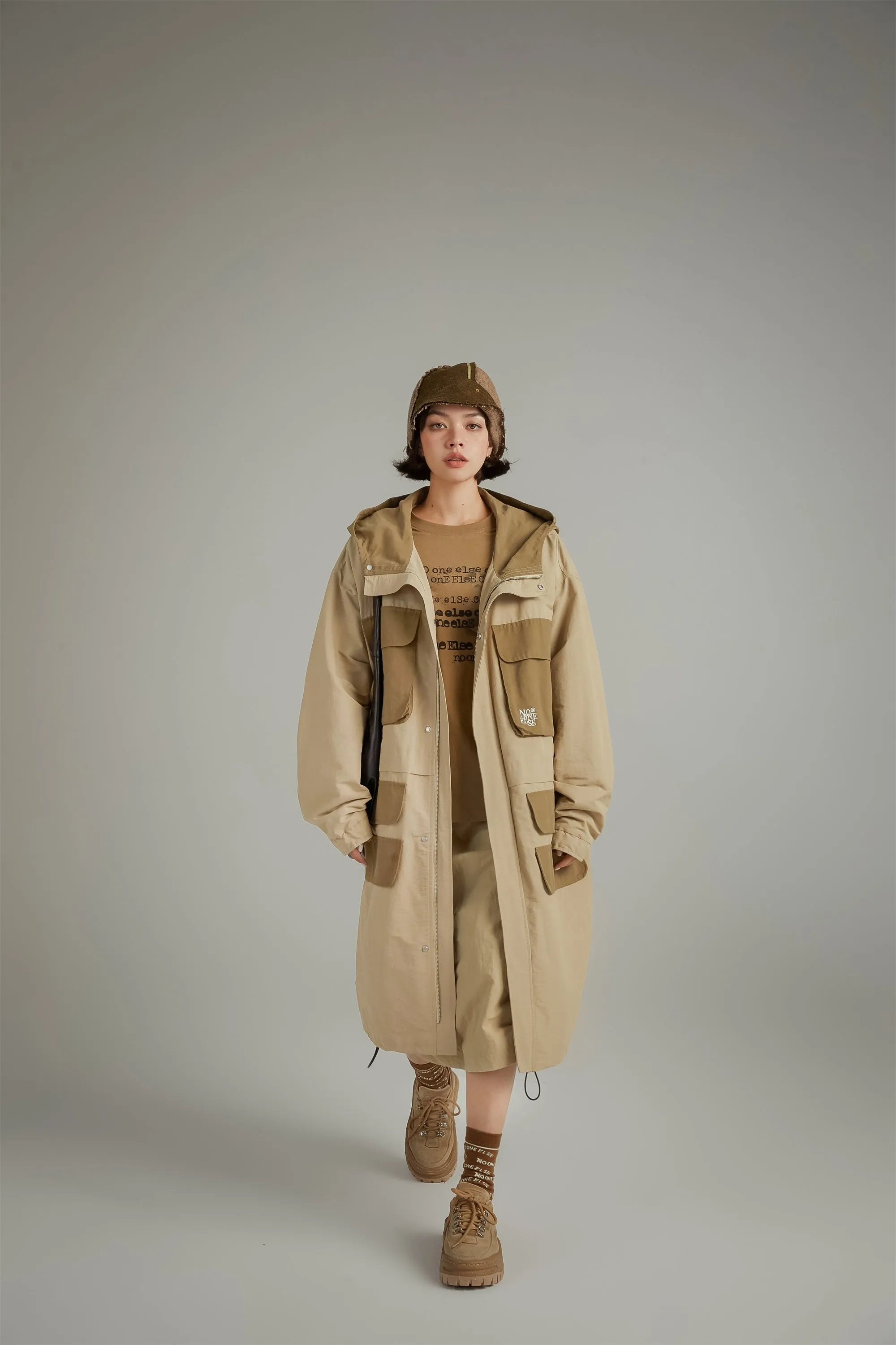 Two Tone Cargo Long Jacket
