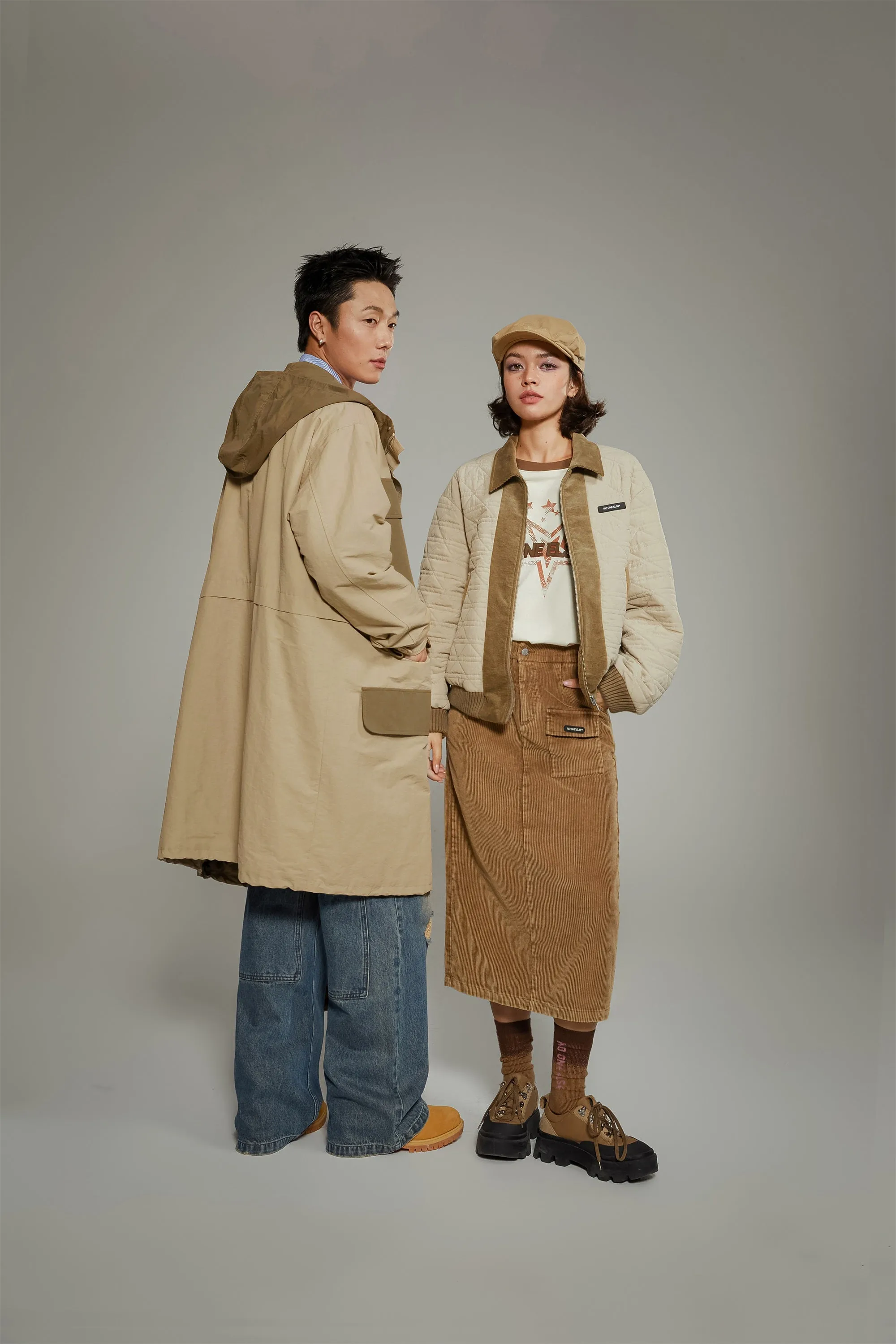 Two Tone Cargo Long Jacket