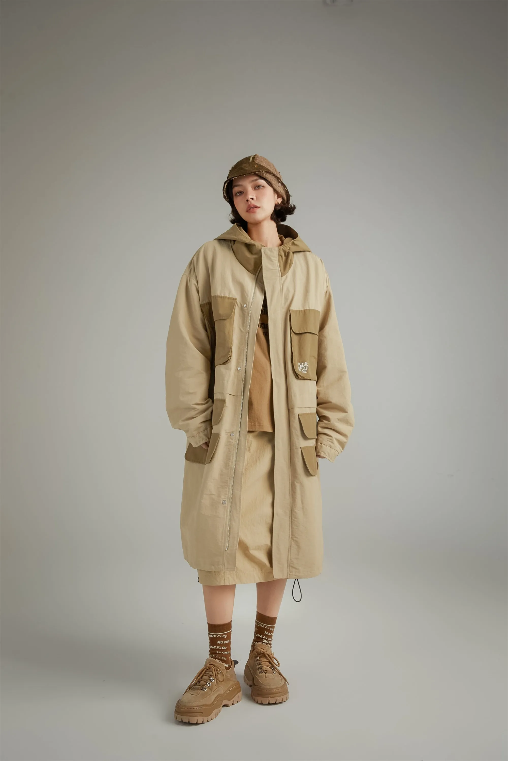 Two Tone Cargo Long Jacket