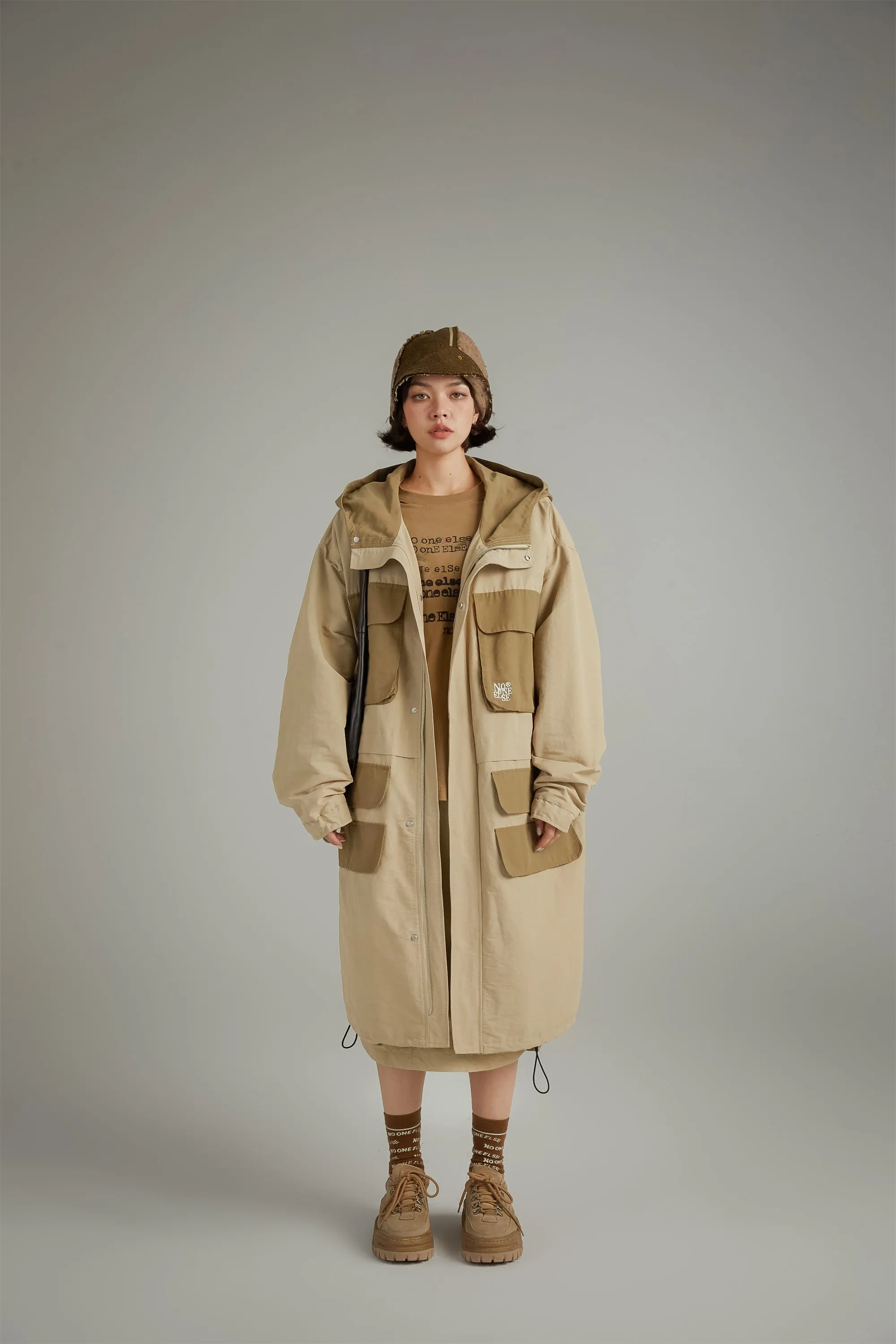 Two Tone Cargo Long Jacket