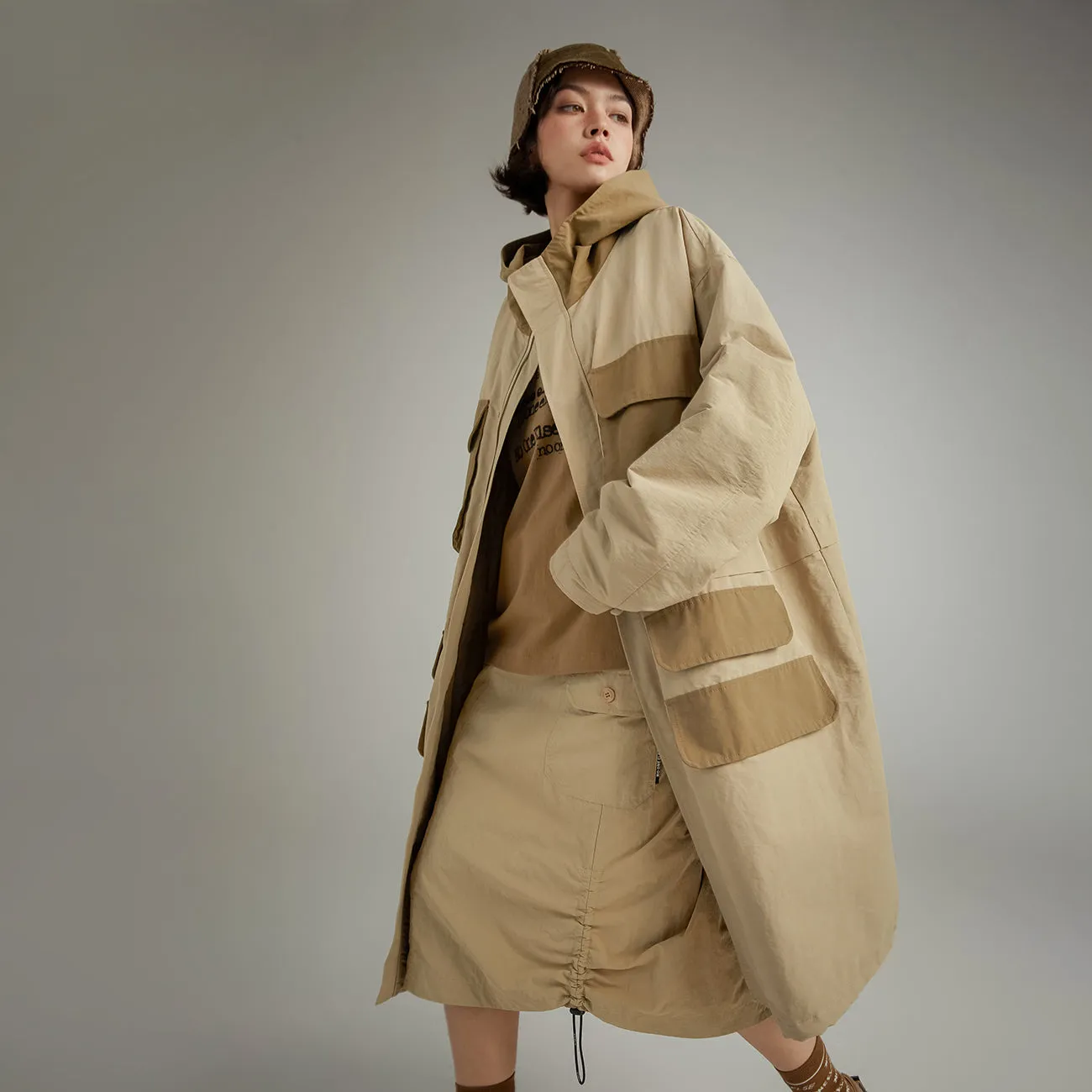 Two Tone Cargo Long Jacket
