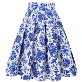 Uniwim White Blue 50s Vintage Floral Pleated Skirts Womens School Korean 2024 Punk Y2K Cotton Rockabilly 50s Pinup Casual Party Skater
