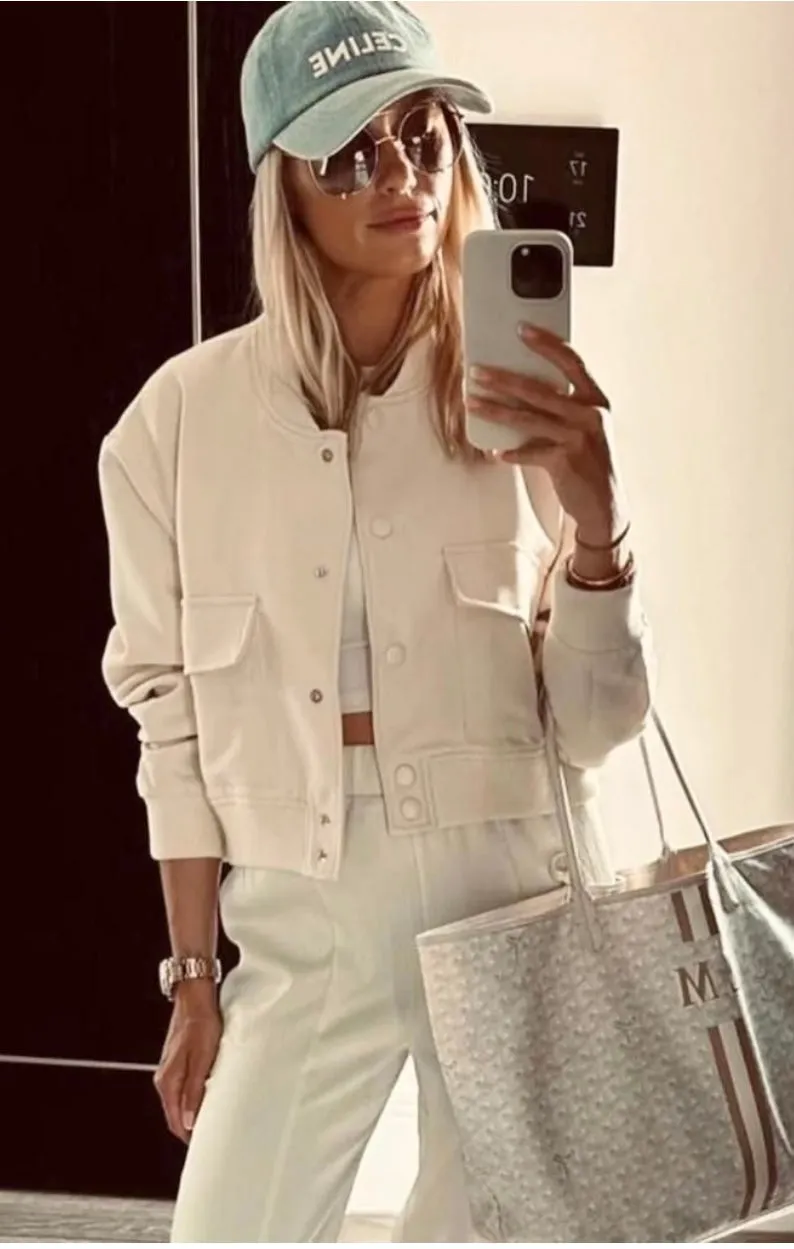 WHITE CROPPED LONG SLEEVE CARGO ZARA JACKET