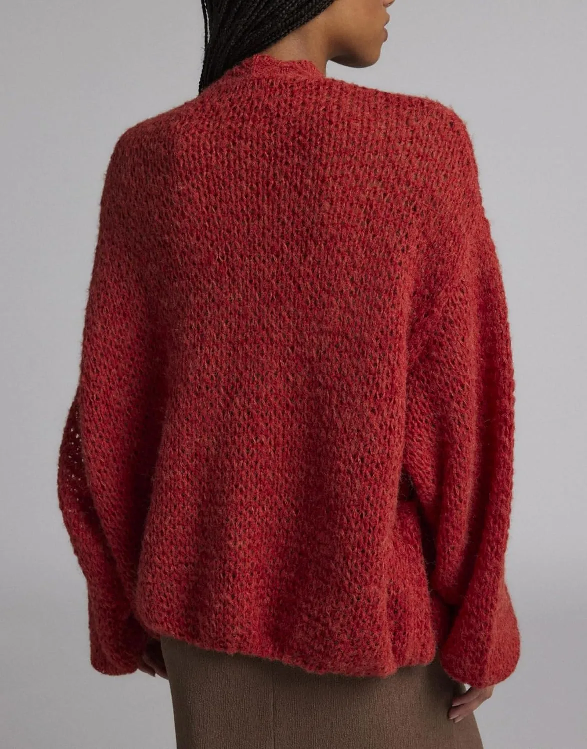 Women Lightweight Cardigan Sweater V Neck Lantern Sleeve Knit Tops Open Front Outerwear Coats with Pockets