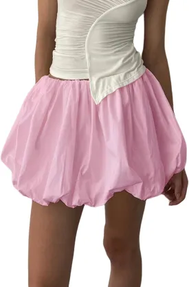 Women Y2K Bubble Skirt High Waist Ruffle Hem A Line Pleated Mini Short Skirt Teen Girls Puffy Short Skirts Streetwear
