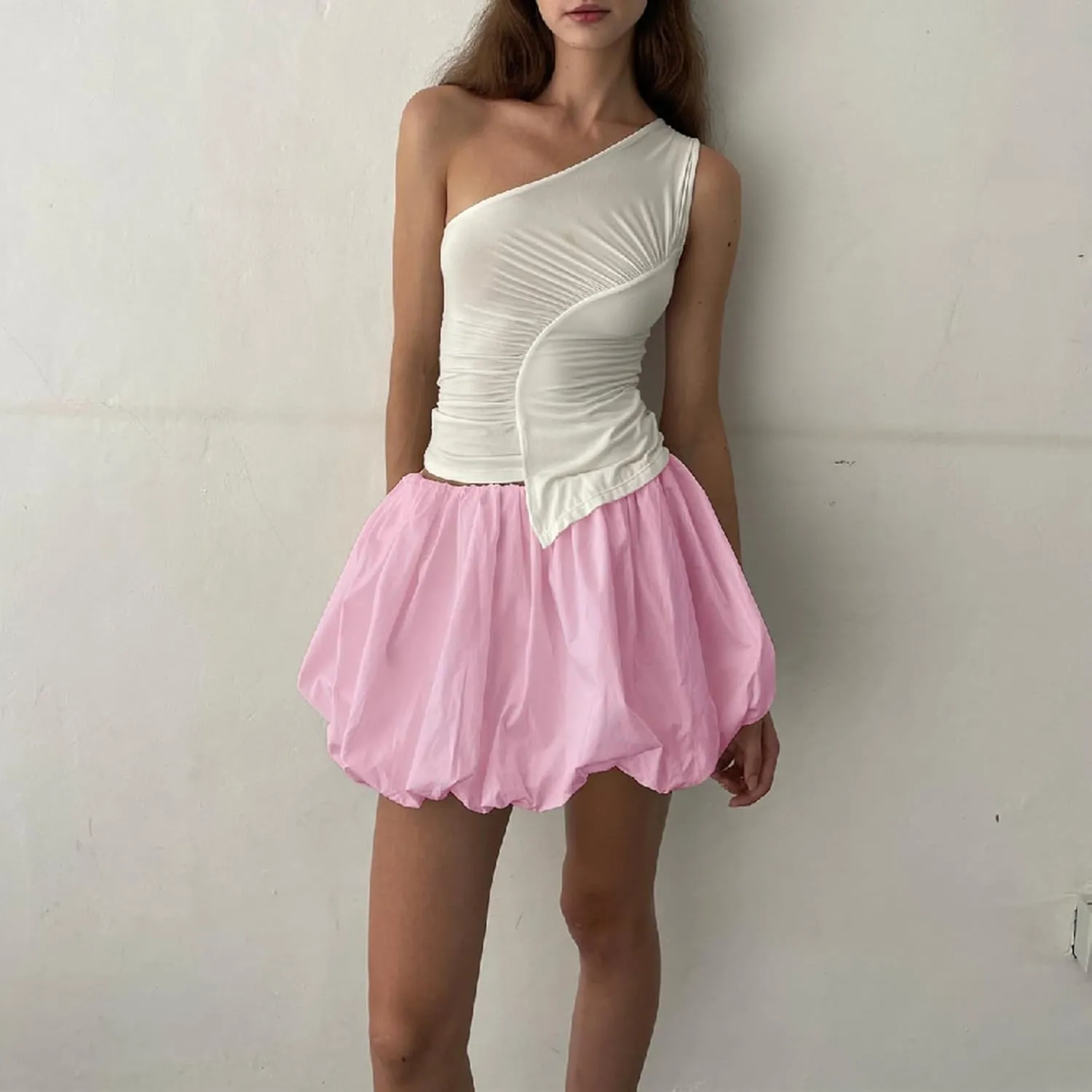 Women Y2K Bubble Skirt High Waist Ruffle Hem A Line Pleated Mini Short Skirt Teen Girls Puffy Short Skirts Streetwear