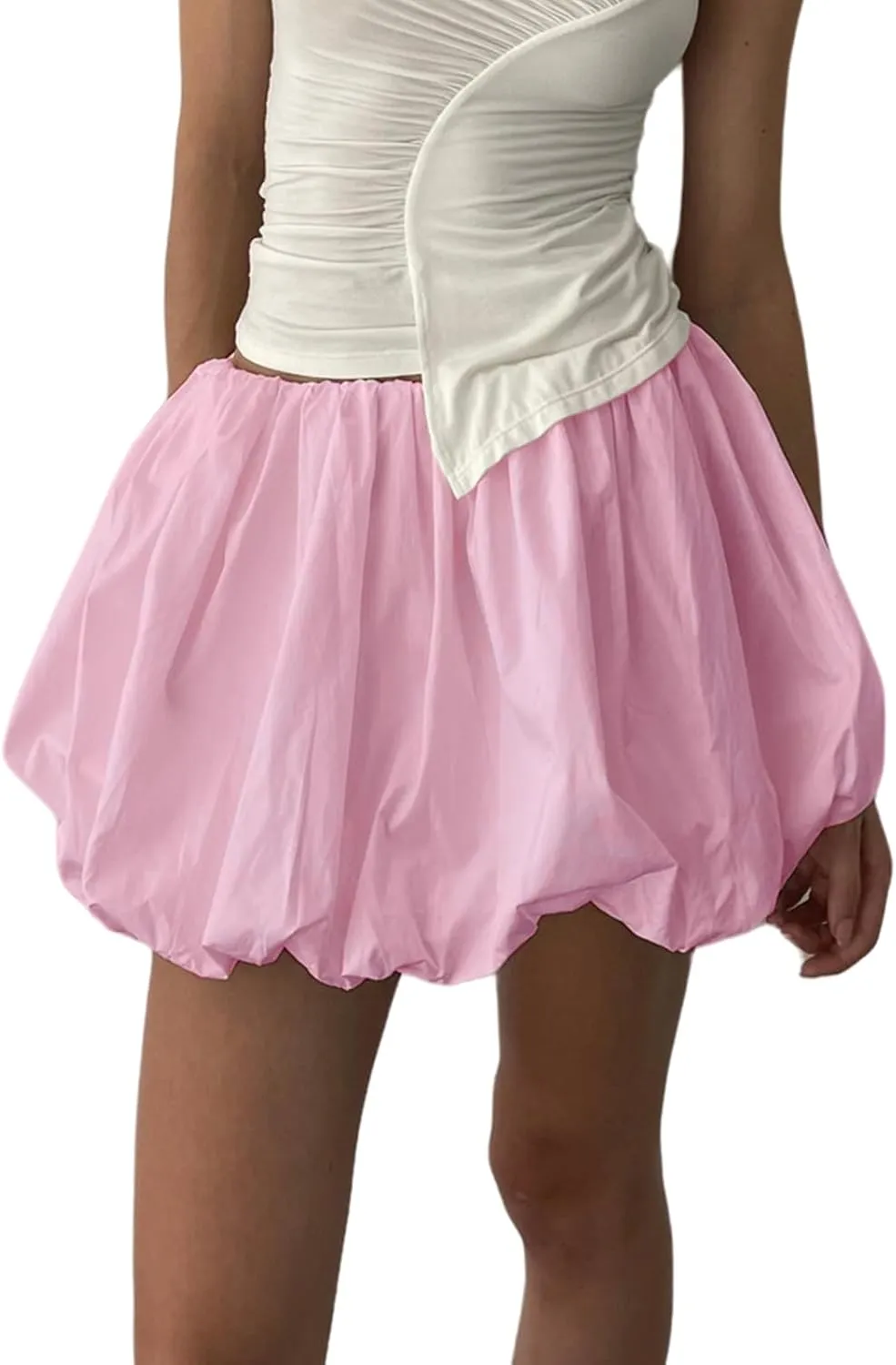 Women Y2K Bubble Skirt High Waist Ruffle Hem A Line Pleated Mini Short Skirt Teen Girls Puffy Short Skirts Streetwear
