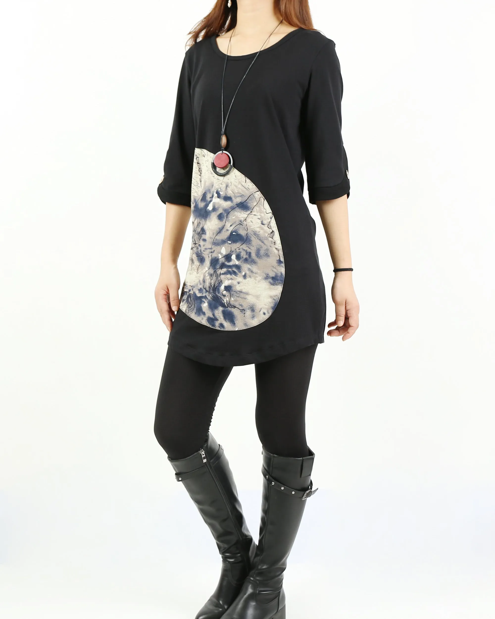 Women's 3/4 sleeve tunic dress/cotton tunic top/Off White t-shirt/ oversize top/customized asymmetrical top (Y5119)