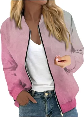 Women's Bomber Jacket Casual Coat Zip Up Outerwear Windbreaker with Pockets
