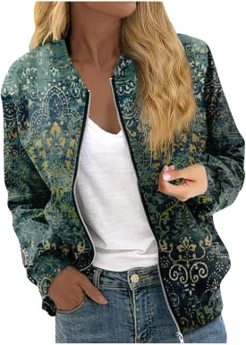 Womens Bomber Jacket Coat Casual Stand Collar Zip Up Lightweight Fall Fashion Jackets Outerwear Outfits with Pockets