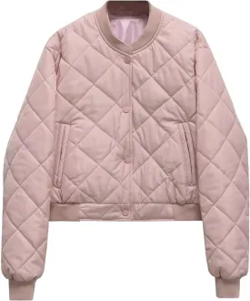 Women's Cropped Puffer Jacket Bomber Quilted Lightweight Jackets Casual Button Down Varsity Jacket Coat with Pockets