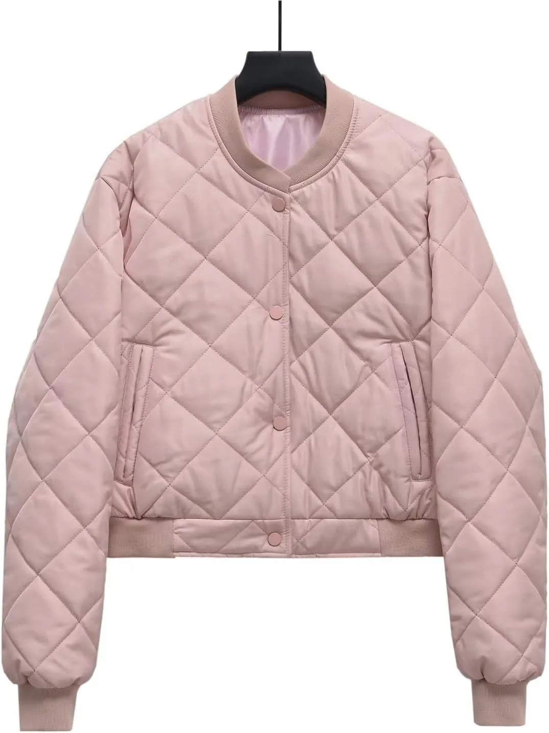 Women's Cropped Puffer Jacket Bomber Quilted Lightweight Jackets Casual Button Down Varsity Jacket Coat with Pockets