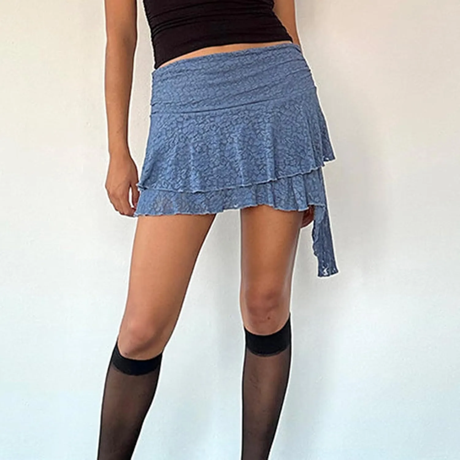 Women's Lace Half Slip Skirt Flowy Ruffle Pleated Mini Skirts Mesh Floral Tutu Y2k Boho Fairy Layered Short Skirts