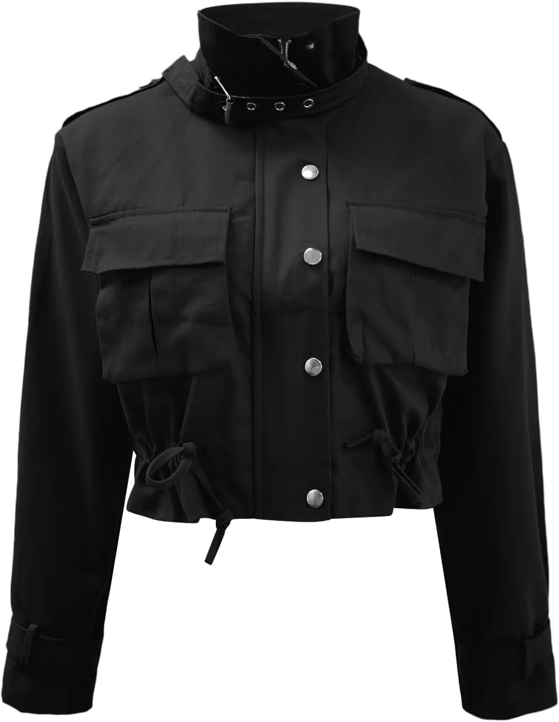 Women's Military Cropped Jackets 2024 Trendy Cropped Cargo Coats Button Down Lightweight Utility Anorak Coat Pockets
