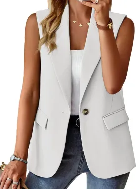 Womens Summer Tops Summer Sleeveless Blazers Open Front Casual Blazer Vests Casual Work Office Blazers with Pockets