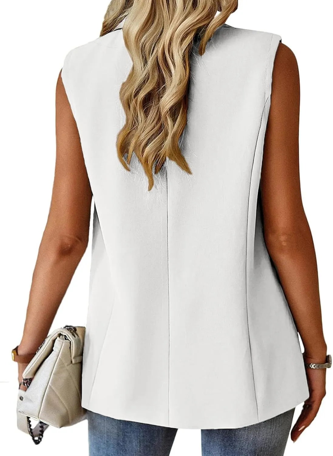 Womens Summer Tops Summer Sleeveless Blazers Open Front Casual Blazer Vests Casual Work Office Blazers with Pockets