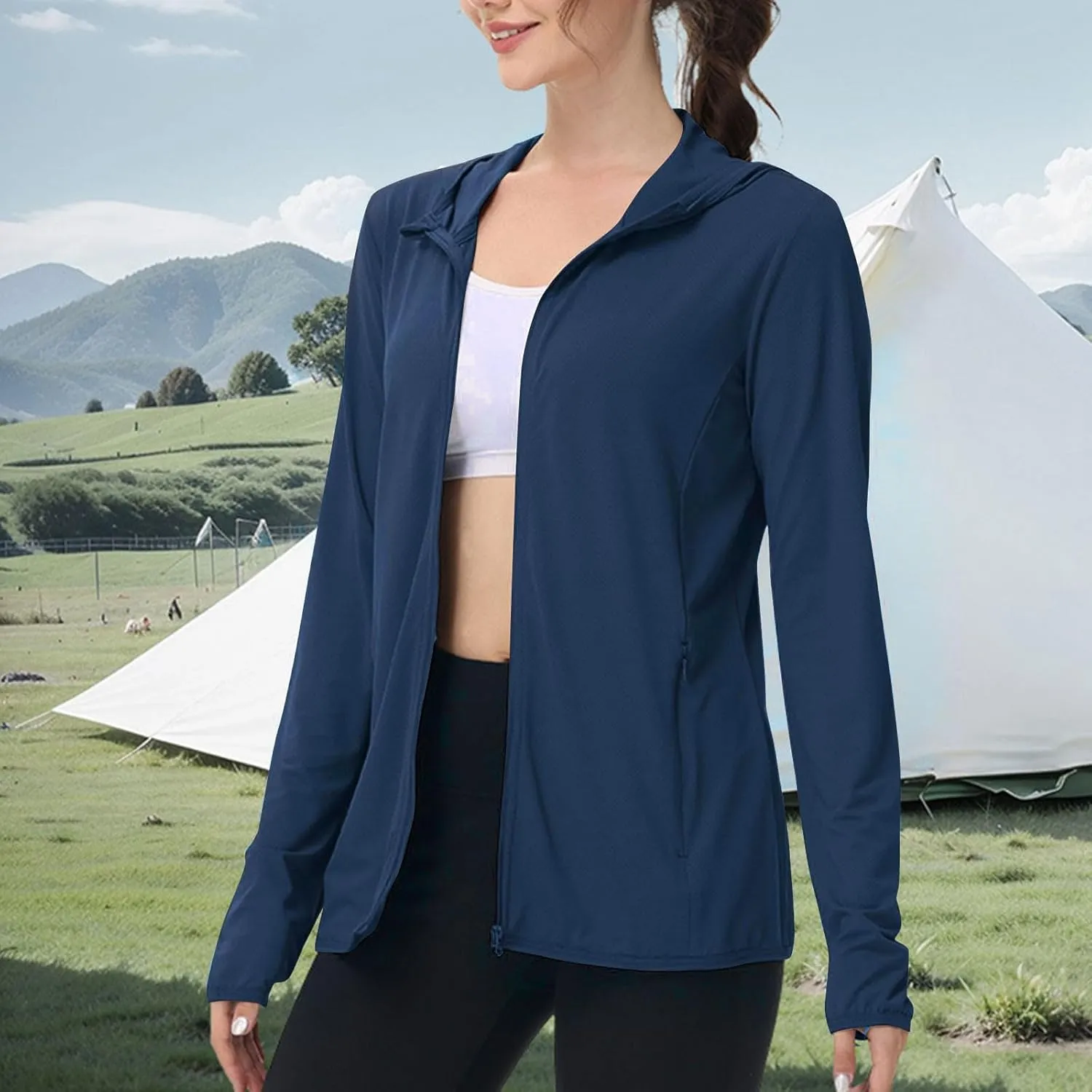 Womens Sun Shirts Full Zip UPF 50  Sun Protection Hoodie Jacket Lightweight Long Sleeve Hiking Outdoor Jackets