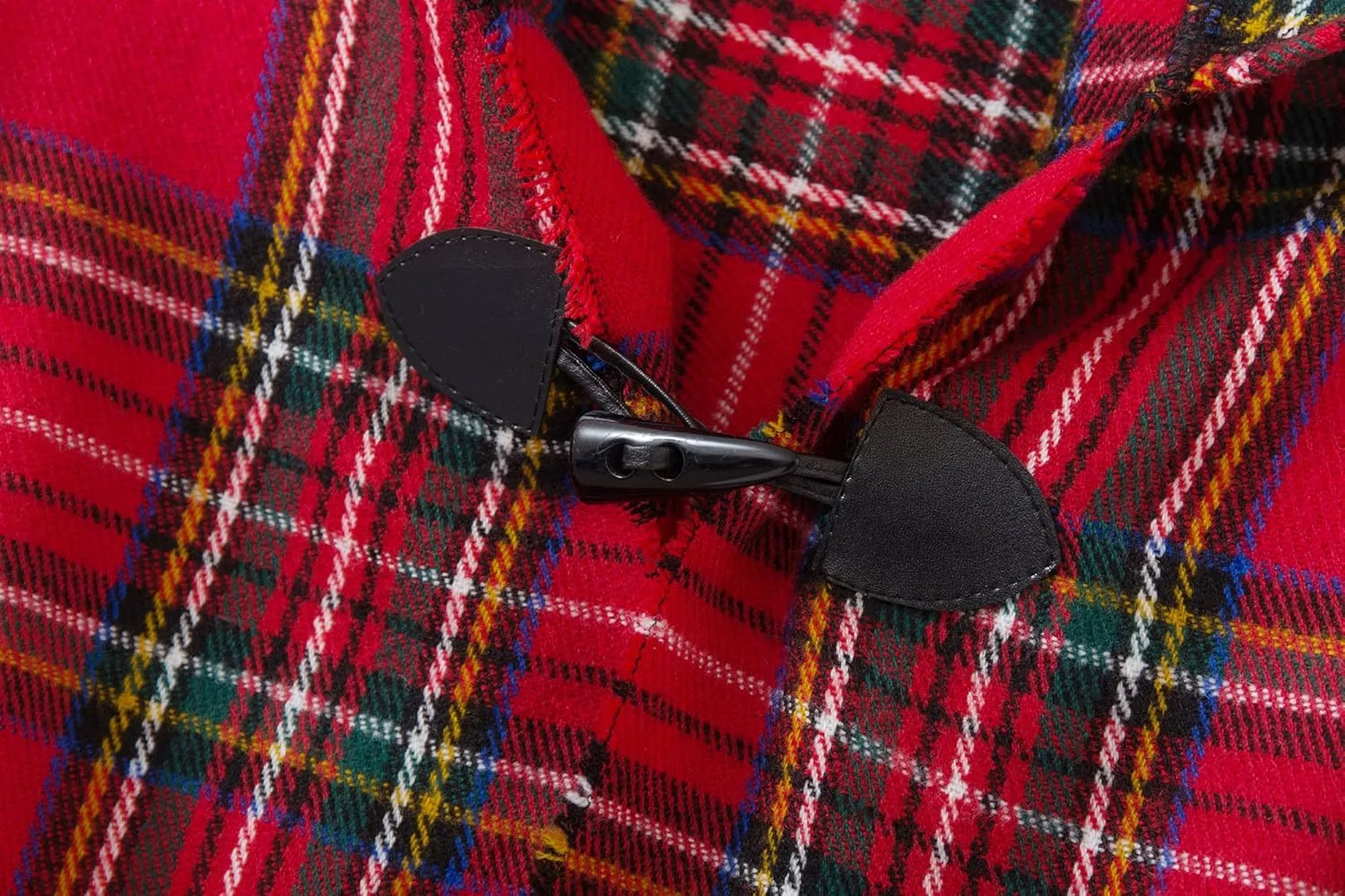 Women's Vintage Plaid Knitted Tassel Poncho Shawl Cape Button Cardigan