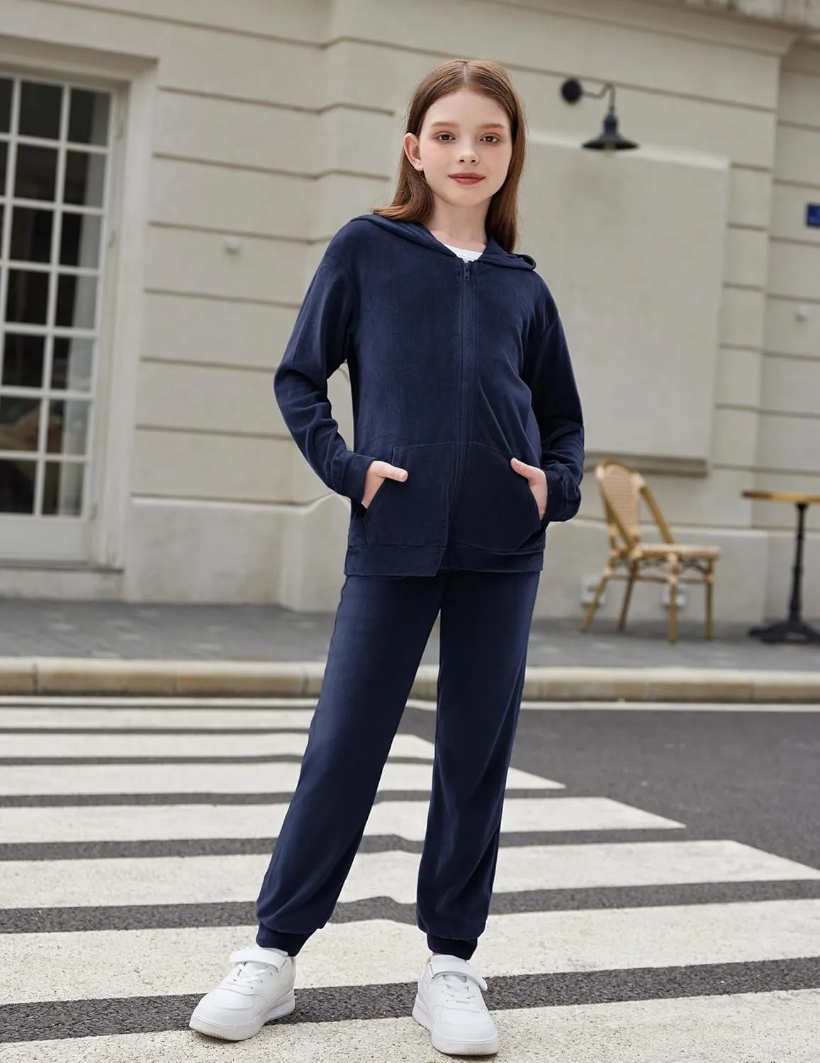 Zaclotre Girls Velour Tracksuits 2 Piece Outfits Zip Up Hoodie and Jogger Sweatpant Sweatsuits Athletic Clothing Sets
