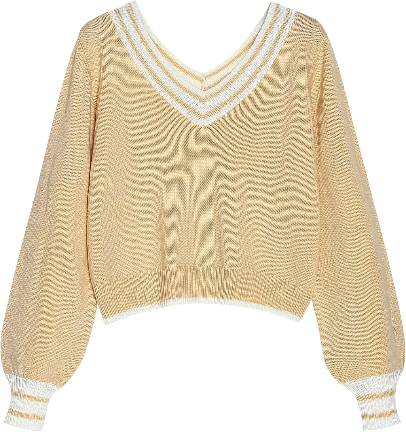 ZAFUL Women's Raglan Long Sleeve Double Side V Neck Short Sweater Casual Solid Cropped Knit Top Pullovers