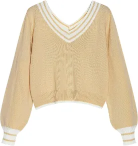 ZAFUL Women's Raglan Long Sleeve Double Side V Neck Short Sweater Casual Solid Cropped Knit Top Pullovers