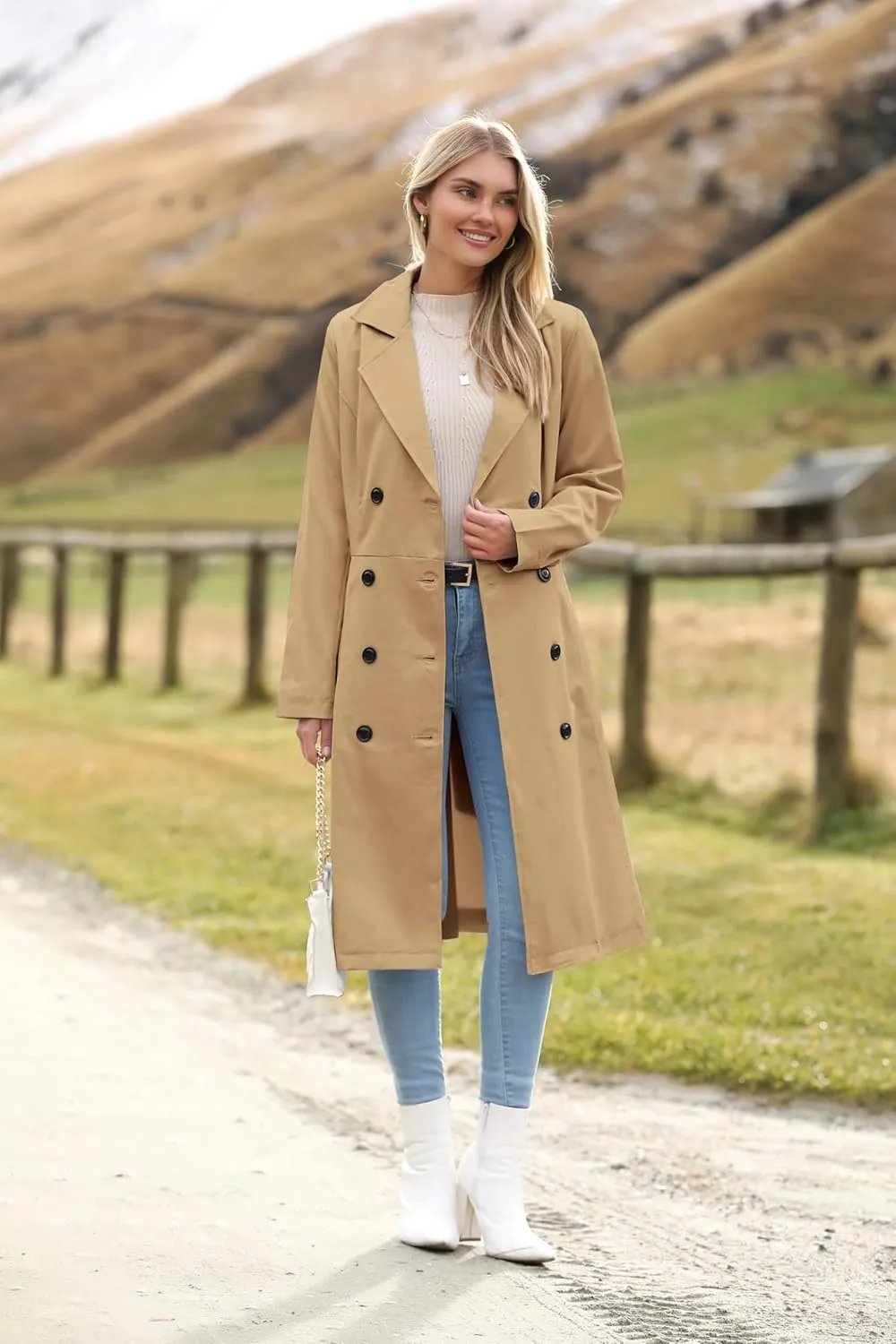 Zeagoo Women's Trench Coats Double-Breasted Long Coat with Belt