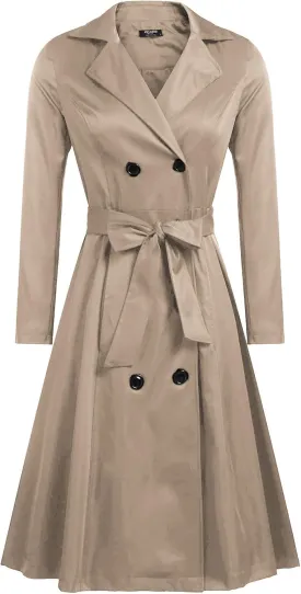 Zeagoo Women's Trench Coats Double-Breasted Long Coat with Belt