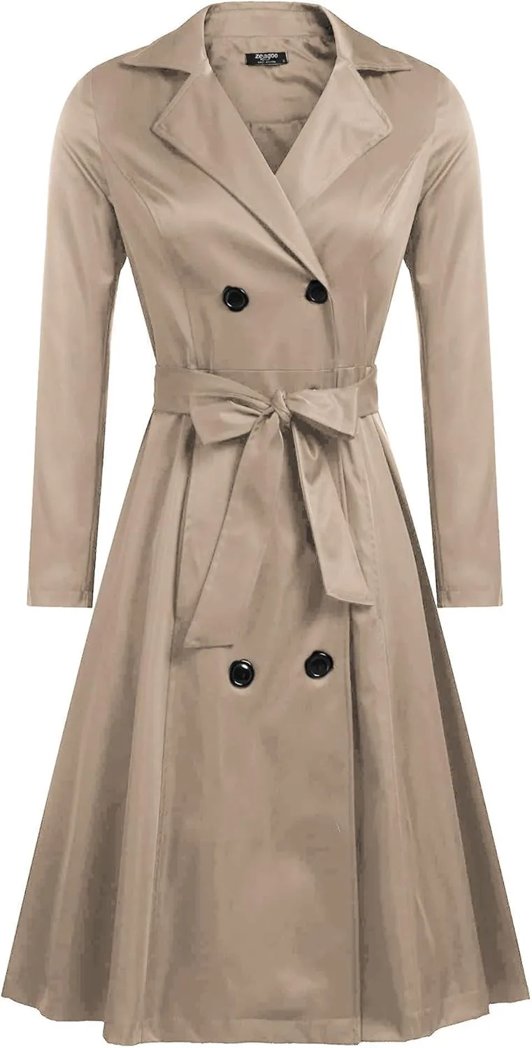 Zeagoo Women's Trench Coats Double-Breasted Long Coat with Belt