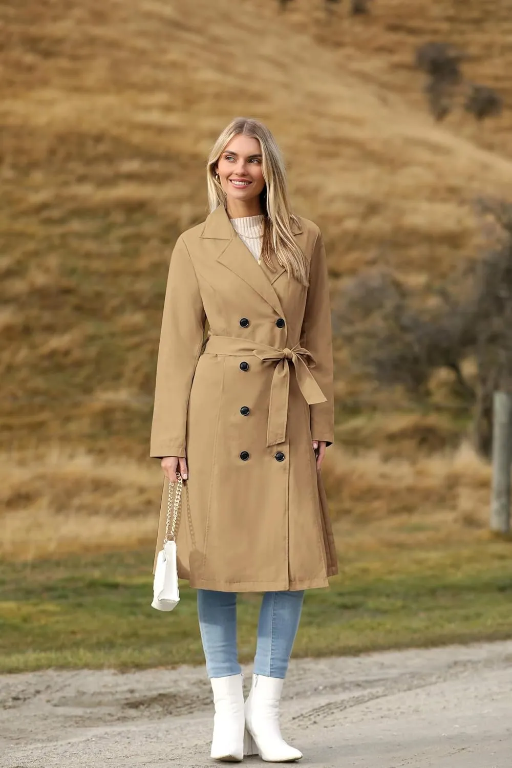 Zeagoo Women's Trench Coats Double-Breasted Long Coat with Belt