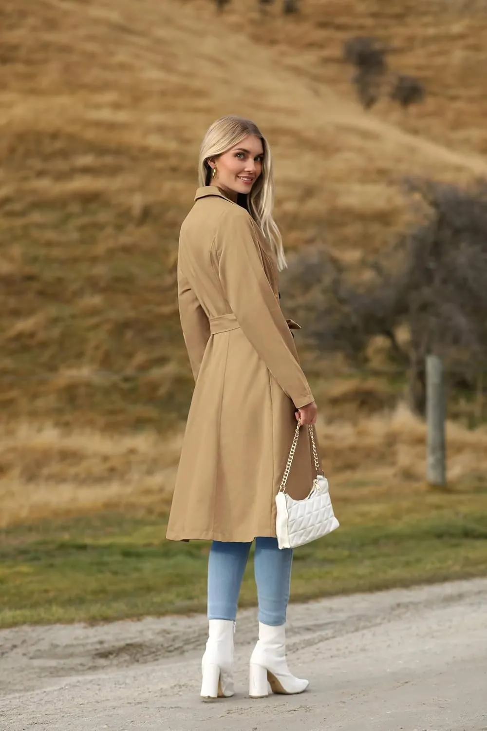 Zeagoo Women's Trench Coats Double-Breasted Long Coat with Belt
